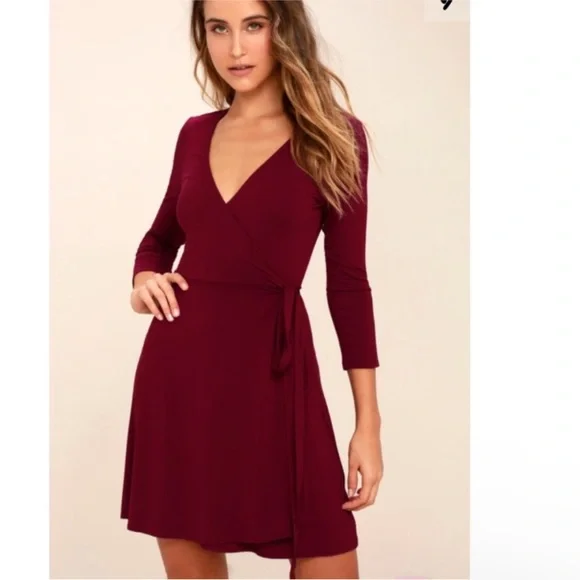 LULUβs Twirl-Worthy Burgundy Wrap Dress - Picture 1 of 9